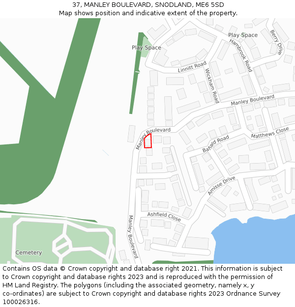 37, MANLEY BOULEVARD, SNODLAND, ME6 5SD: Location map and indicative extent of plot