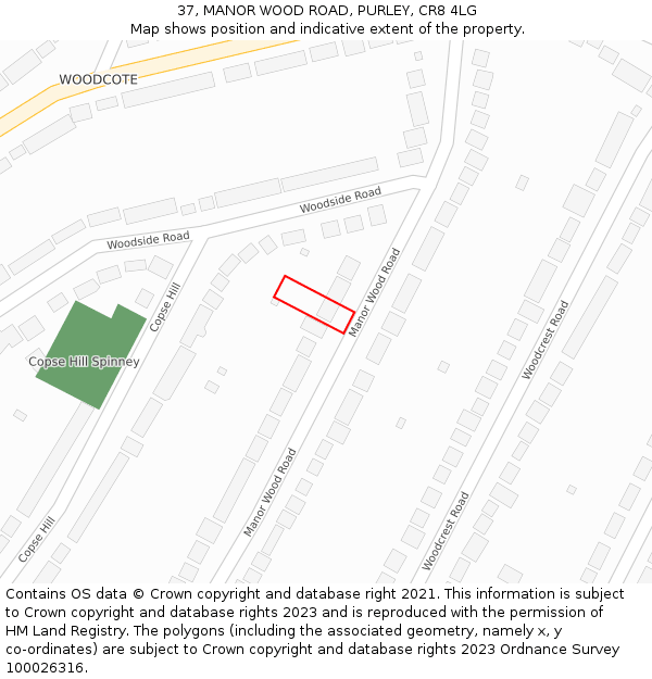 37, MANOR WOOD ROAD, PURLEY, CR8 4LG: Location map and indicative extent of plot
