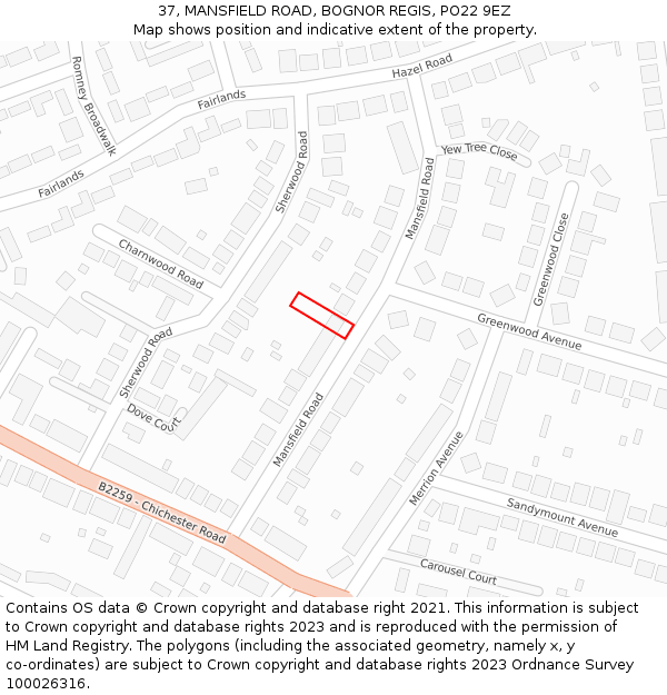 37, MANSFIELD ROAD, BOGNOR REGIS, PO22 9EZ: Location map and indicative extent of plot