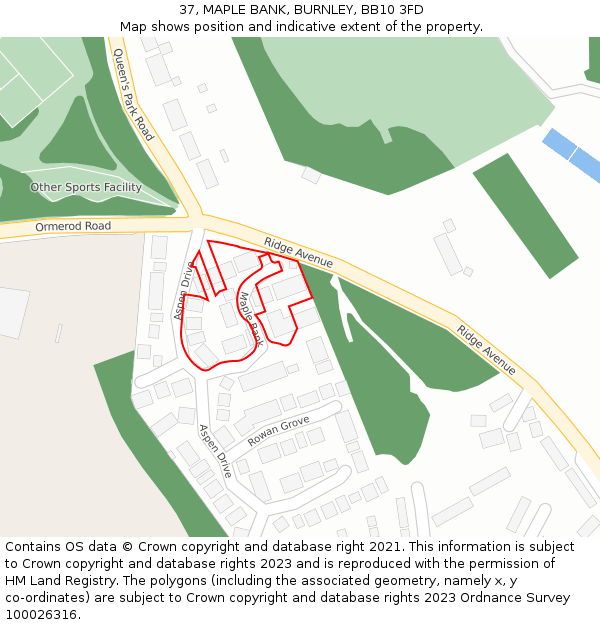 37, MAPLE BANK, BURNLEY, BB10 3FD: Location map and indicative extent of plot