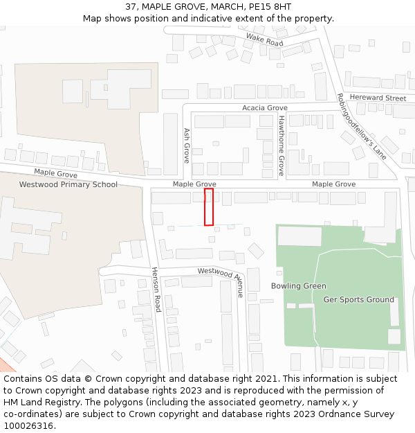 37, MAPLE GROVE, MARCH, PE15 8HT: Location map and indicative extent of plot