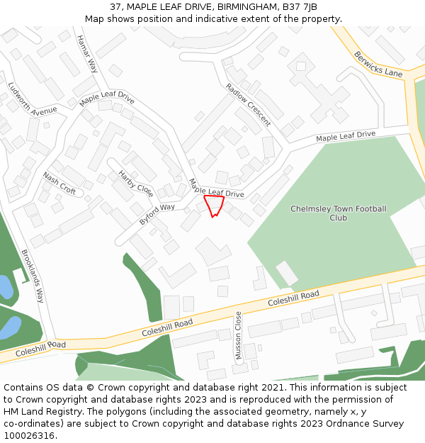 37, MAPLE LEAF DRIVE, BIRMINGHAM, B37 7JB: Location map and indicative extent of plot