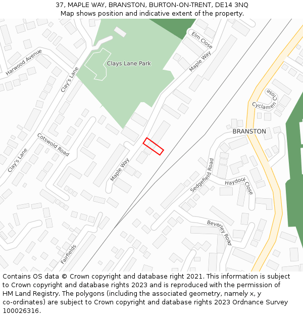 37, MAPLE WAY, BRANSTON, BURTON-ON-TRENT, DE14 3NQ: Location map and indicative extent of plot