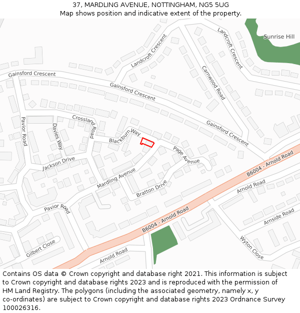 37, MARDLING AVENUE, NOTTINGHAM, NG5 5UG: Location map and indicative extent of plot