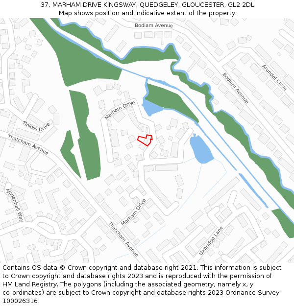37, MARHAM DRIVE KINGSWAY, QUEDGELEY, GLOUCESTER, GL2 2DL: Location map and indicative extent of plot