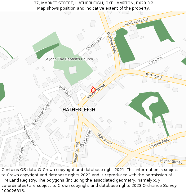 37, MARKET STREET, HATHERLEIGH, OKEHAMPTON, EX20 3JP: Location map and indicative extent of plot