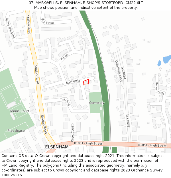 37, MARKWELLS, ELSENHAM, BISHOP'S STORTFORD, CM22 6LT: Location map and indicative extent of plot