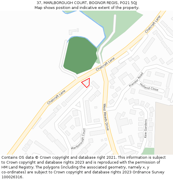 37, MARLBOROUGH COURT, BOGNOR REGIS, PO21 5QJ: Location map and indicative extent of plot