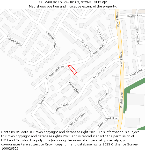 37, MARLBOROUGH ROAD, STONE, ST15 0JX: Location map and indicative extent of plot