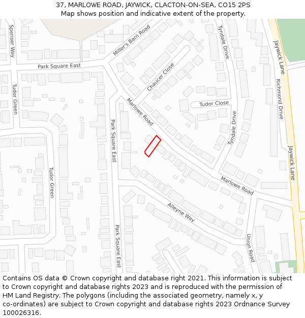 37, MARLOWE ROAD, JAYWICK, CLACTON-ON-SEA, CO15 2PS: Location map and indicative extent of plot