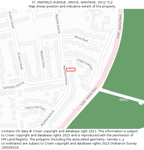 37, MAYFIELD AVENUE, GROVE, WANTAGE, OX12 7LZ: Location map and indicative extent of plot