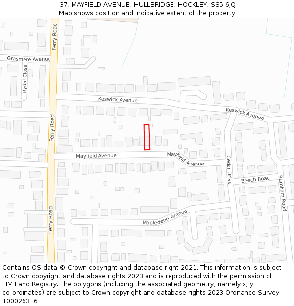 37, MAYFIELD AVENUE, HULLBRIDGE, HOCKLEY, SS5 6JQ: Location map and indicative extent of plot