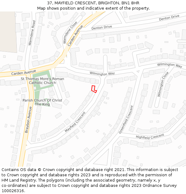 37, MAYFIELD CRESCENT, BRIGHTON, BN1 8HR: Location map and indicative extent of plot