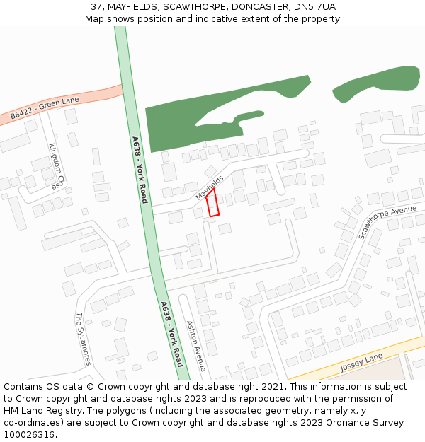 37, MAYFIELDS, SCAWTHORPE, DONCASTER, DN5 7UA: Location map and indicative extent of plot