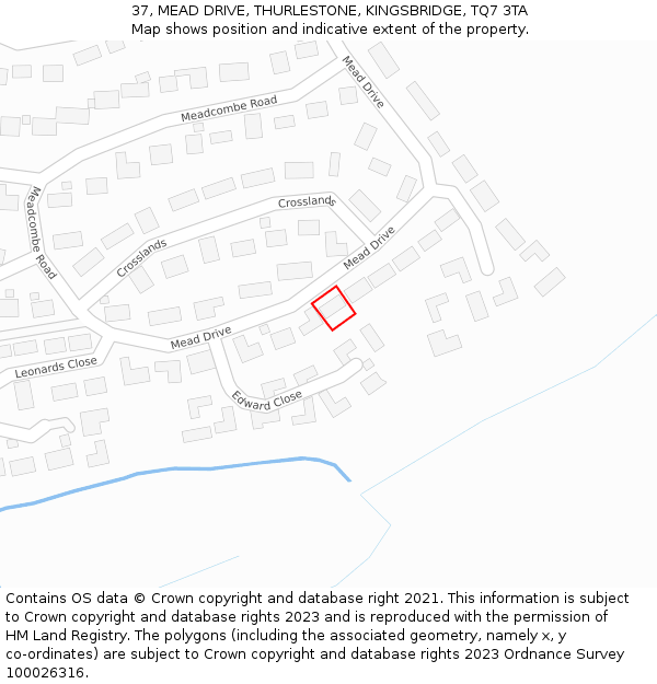 37, MEAD DRIVE, THURLESTONE, KINGSBRIDGE, TQ7 3TA: Location map and indicative extent of plot