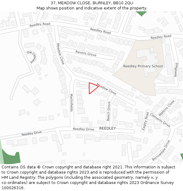 37, MEADOW CLOSE, BURNLEY, BB10 2QU: Location map and indicative extent of plot