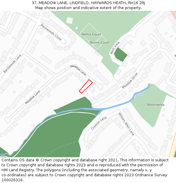 37, MEADOW LANE, LINDFIELD, HAYWARDS HEATH, RH16 2RJ: Location map and indicative extent of plot