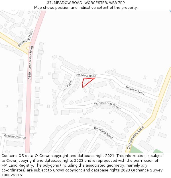 37, MEADOW ROAD, WORCESTER, WR3 7PP: Location map and indicative extent of plot