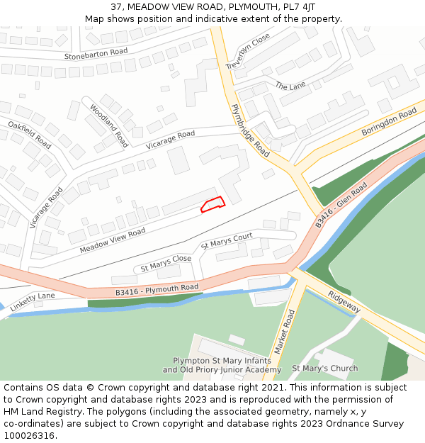 37, MEADOW VIEW ROAD, PLYMOUTH, PL7 4JT: Location map and indicative extent of plot