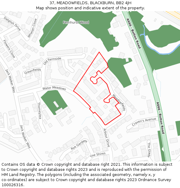 37, MEADOWFIELDS, BLACKBURN, BB2 4JH: Location map and indicative extent of plot