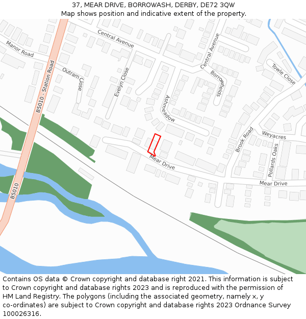 37, MEAR DRIVE, BORROWASH, DERBY, DE72 3QW: Location map and indicative extent of plot