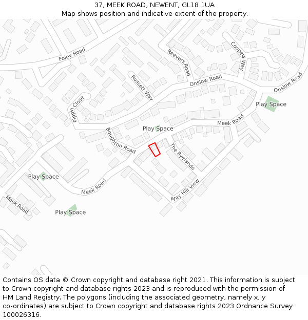 37, MEEK ROAD, NEWENT, GL18 1UA: Location map and indicative extent of plot