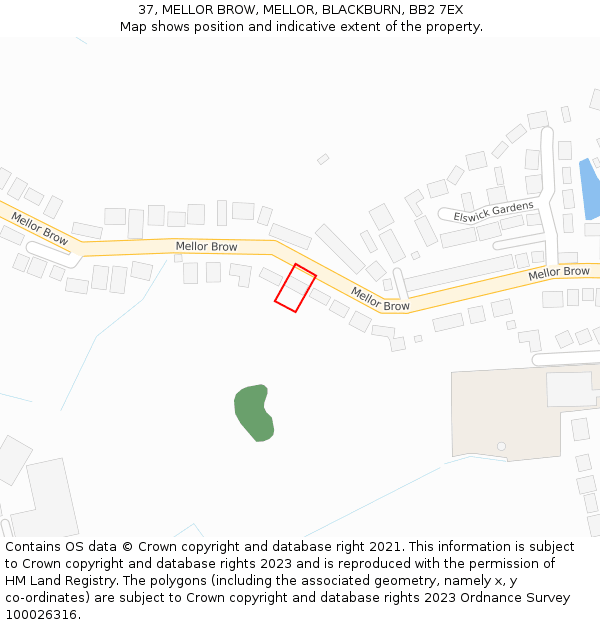 37, MELLOR BROW, MELLOR, BLACKBURN, BB2 7EX: Location map and indicative extent of plot
