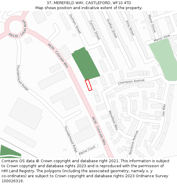 37, MEREFIELD WAY, CASTLEFORD, WF10 4TD: Location map and indicative extent of plot