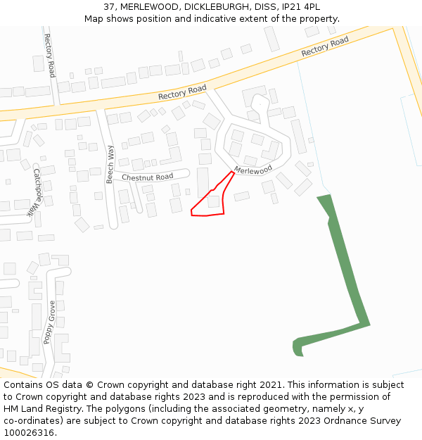 37, MERLEWOOD, DICKLEBURGH, DISS, IP21 4PL: Location map and indicative extent of plot