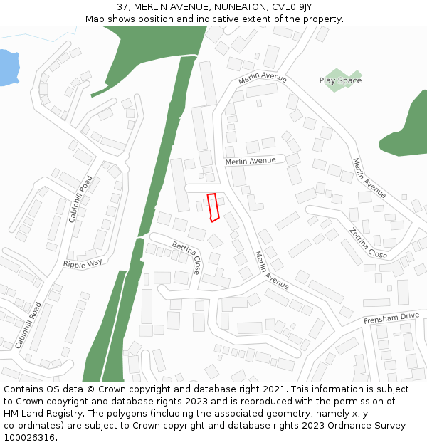 37, MERLIN AVENUE, NUNEATON, CV10 9JY: Location map and indicative extent of plot
