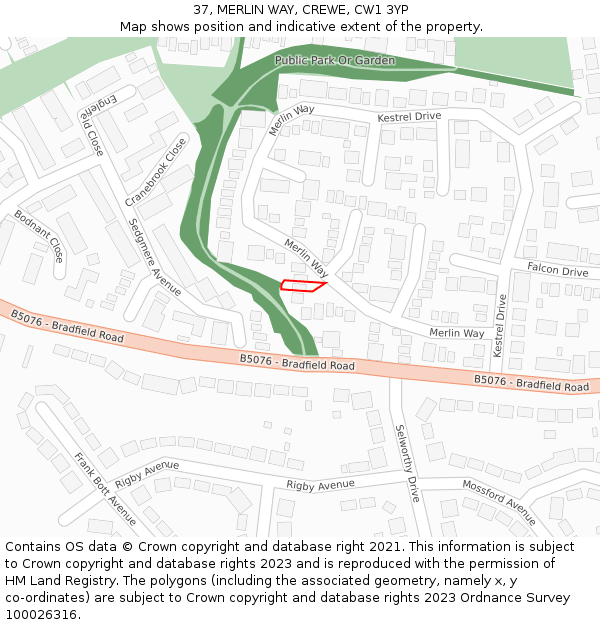 37, MERLIN WAY, CREWE, CW1 3YP: Location map and indicative extent of plot