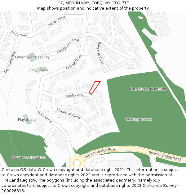 37, MERLIN WAY, TORQUAY, TQ2 7TE: Location map and indicative extent of plot
