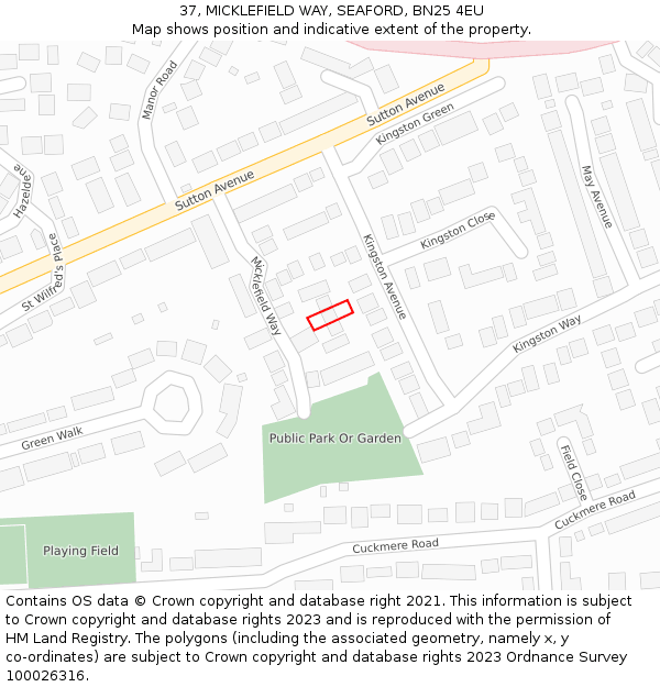 37, MICKLEFIELD WAY, SEAFORD, BN25 4EU: Location map and indicative extent of plot