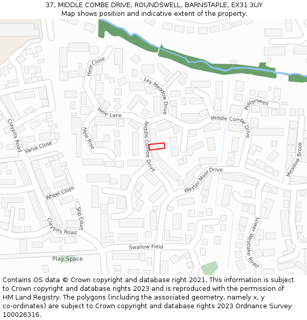 37, MIDDLE COMBE DRIVE, ROUNDSWELL, BARNSTAPLE, EX31 3UY: Location map and indicative extent of plot