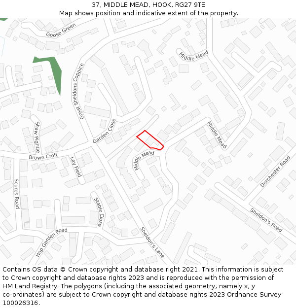 37, MIDDLE MEAD, HOOK, RG27 9TE: Location map and indicative extent of plot