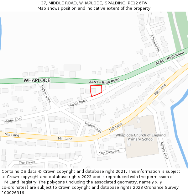 37, MIDDLE ROAD, WHAPLODE, SPALDING, PE12 6TW: Location map and indicative extent of plot