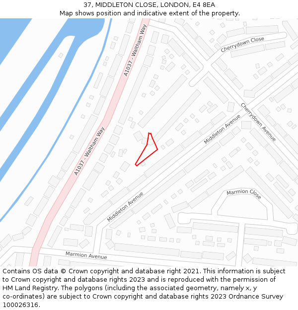 37, MIDDLETON CLOSE, LONDON, E4 8EA: Location map and indicative extent of plot