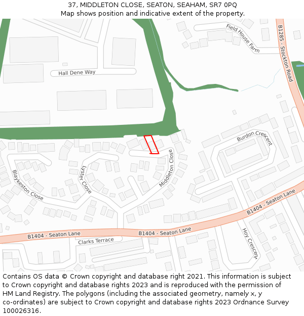 37, MIDDLETON CLOSE, SEATON, SEAHAM, SR7 0PQ: Location map and indicative extent of plot