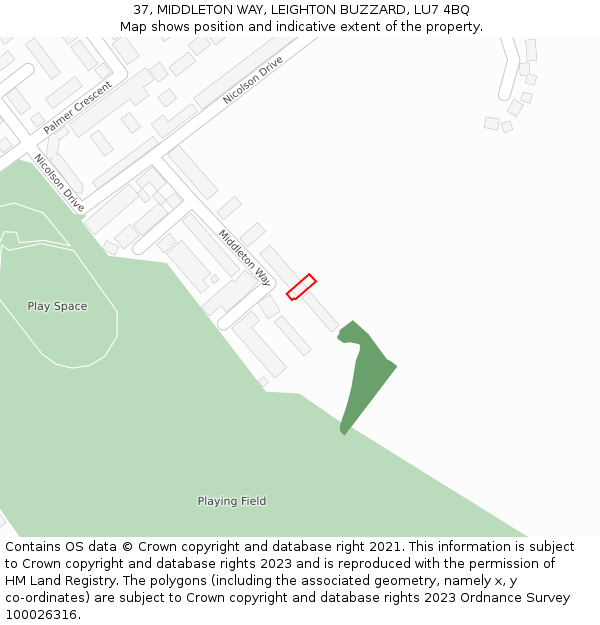 37, MIDDLETON WAY, LEIGHTON BUZZARD, LU7 4BQ: Location map and indicative extent of plot