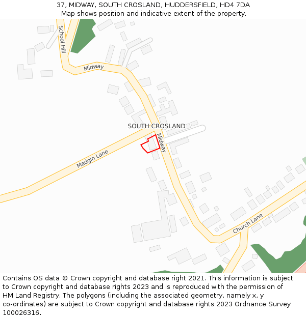 37, MIDWAY, SOUTH CROSLAND, HUDDERSFIELD, HD4 7DA: Location map and indicative extent of plot