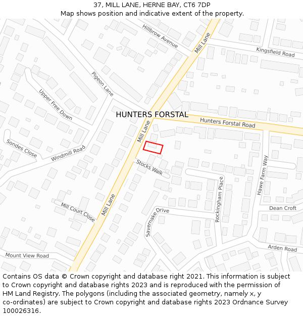 37, MILL LANE, HERNE BAY, CT6 7DP: Location map and indicative extent of plot