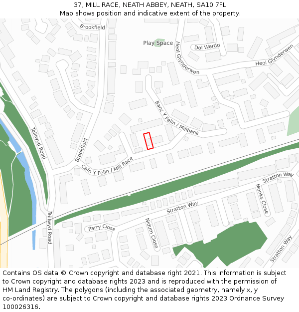 37, MILL RACE, NEATH ABBEY, NEATH, SA10 7FL: Location map and indicative extent of plot