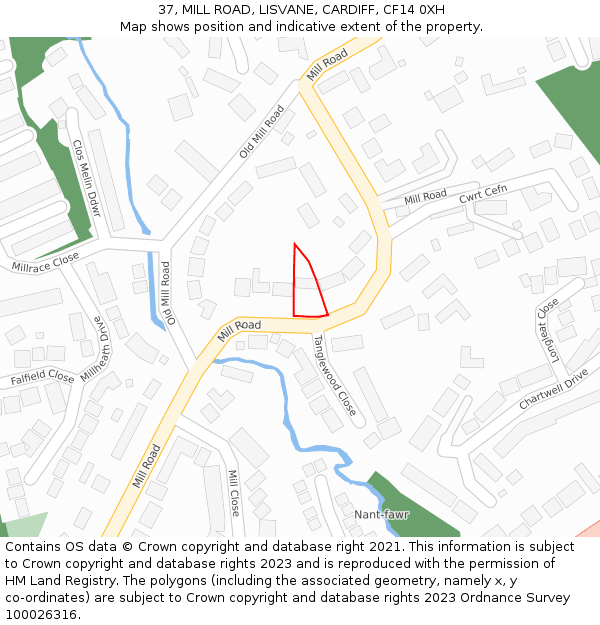 37, MILL ROAD, LISVANE, CARDIFF, CF14 0XH: Location map and indicative extent of plot