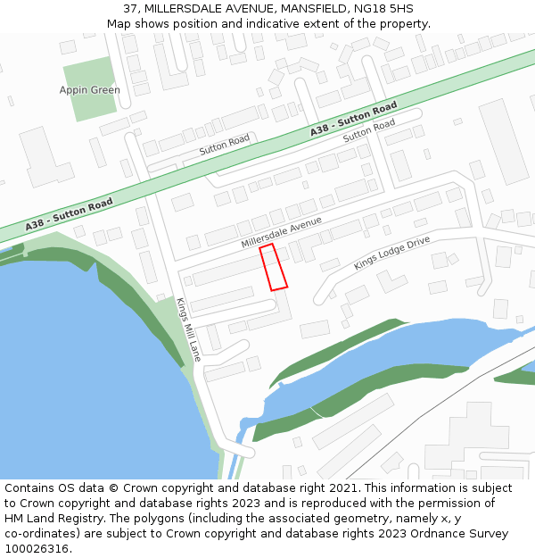 37, MILLERSDALE AVENUE, MANSFIELD, NG18 5HS: Location map and indicative extent of plot