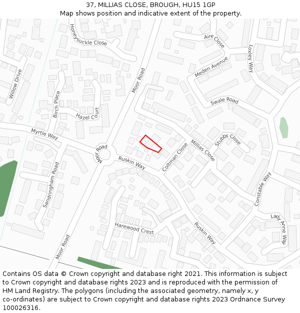37, MILLIAS CLOSE, BROUGH, HU15 1GP: Location map and indicative extent of plot
