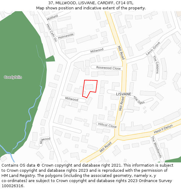 37, MILLWOOD, LISVANE, CARDIFF, CF14 0TL: Location map and indicative extent of plot