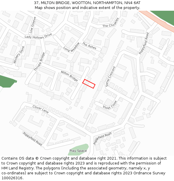 37, MILTON BRIDGE, WOOTTON, NORTHAMPTON, NN4 6AT: Location map and indicative extent of plot