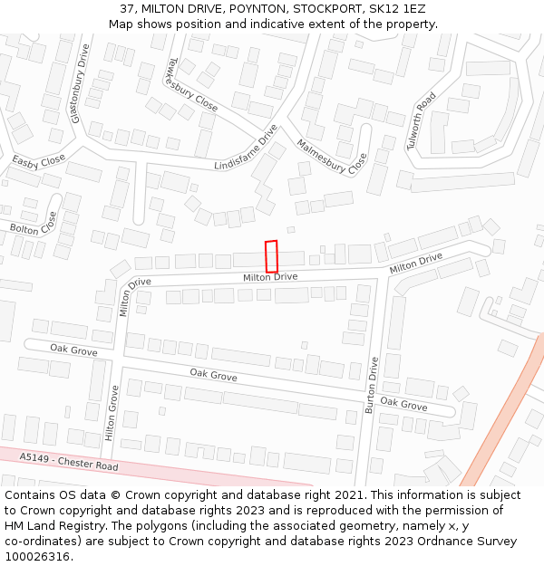 37, MILTON DRIVE, POYNTON, STOCKPORT, SK12 1EZ: Location map and indicative extent of plot