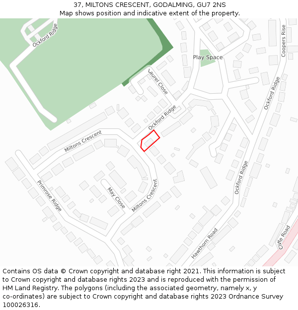 37, MILTONS CRESCENT, GODALMING, GU7 2NS: Location map and indicative extent of plot