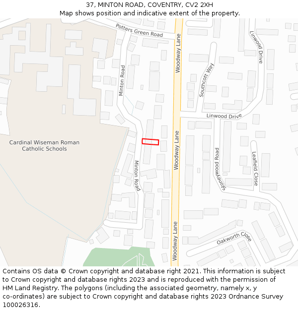 37, MINTON ROAD, COVENTRY, CV2 2XH: Location map and indicative extent of plot